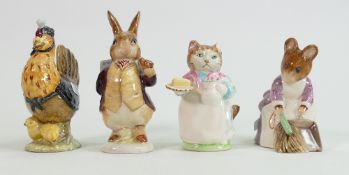 Beswick Beatrix Potter figures: Hunca Munca Sweeping, Mr Benjamin Bunny, Sally Henny Penny & Ribby(