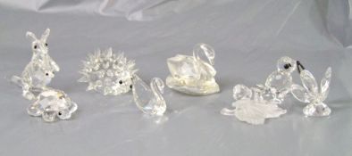 Eight small Swarovski crystal figures: to include Kangaroo, hedgehog, Tortoise, Snails, Butterfly