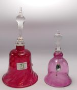 Two decorative Blown Glass Bells: height of tallest 26cm(2)