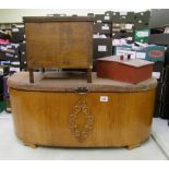 Mid Century blanket box: together with early sewing box and contents and shoe shine box with
