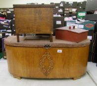 Mid Century blanket box: together with early sewing box and contents and shoe shine box with