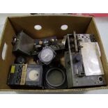 A collection of Military Aircraft Parts to include: radio transmitter, dials etc