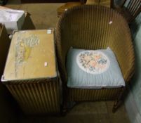 Lloyd Loom armchair: together with similar laundry basket(2)