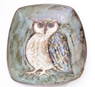 Studio art pottery owl dish: inscribed KBF to base