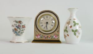 Wedgwood Items to include: Clio patterned mantle clock, Wild Strawberry Vase & Kutani Crane Vase,