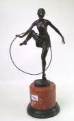 A large bronze figure Hoop Girl: on a marble base. Signed D Alonzo with Paris stamp. Height 48cm