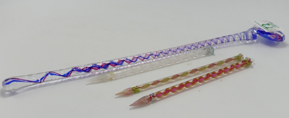 A collection of Glass Candy Cane Twist & Double Twist Coctail Stirers: length of largest 36cm