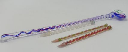 A collection of Glass Candy Cane Twist & Double Twist Coctail Stirers: length of largest 36cm