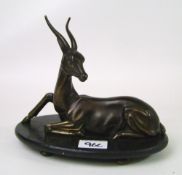 An Art Deco bronze Gazelle : on a wooden base