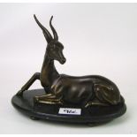 An Art Deco bronze Gazelle : on a wooden base