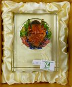 Ornamental Glass Slab with Multicoloured Chinese Dragon Decoration: height 16cm
