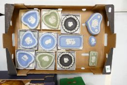 A collection of mostly boxed Wedgwood Jasperware Multi coloured dishes & pin trays: together with