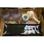 A mixed collection of items to include Abbey road The Beatles glass tray: a pair of cobalt blue