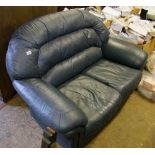 Two seater blue leather sofa:
