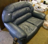 Two seater blue leather sofa: