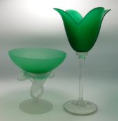 Two Decorative Green Glass Vases: height of tallest 31cm(2)