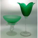 Two Decorative Green Glass Vases: height of tallest 31cm(2)