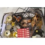 A mixed collection of metal and wooden items: to include a vintage 1950's atomic ball magazine rack,