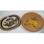 Studio Ware Slip finished platter with fish decoration: maker mark to rear together with an Un