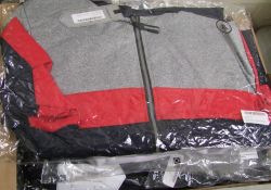 A mixed collection of men's clothing: tracksuits, joggers etc.