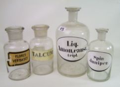 Large vintage glass Apothecary bottle: together with three similar bottles (4)