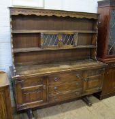 Early 20th Century oak linen fold buffet sideboard / dresser: Height 169cm x 163cm wide x 46cm deep