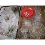 A collection of glass ware: to include condiment pots, sugar tongs, jelly mould, cake stand, glasses