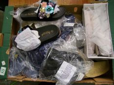 A mixed collection of items: shoes, hats etc (1 tray).