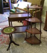 Mid Century oak tea trolley: together with reproduction wine table and four tier corner what knot