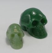 Two Hard Stone Skull Figures: height of tallest 4cm