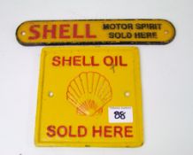 Two reproduction cast metal Shell advertising signs: