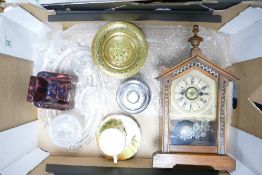 A mixed collection of items to include: Inlaid Continental Clock, Glass ware, Royal Doulton Series