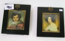 A pair of miniature portraits : in ebonised frames