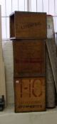 Three vintage tea chests: with printed place names, Liverpool, Avonmouth etc
