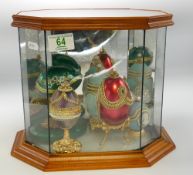 Cased Egg Craft by Jill Meredith set of Five Jeweled Decorative Eggs: height of case 25cm