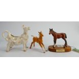 Beswick items: including Foal in Palomino 835, Adventure foal on wood base (matte) and a floral