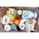 A collection of Beswick Ware pottery: including yellow & blue palm jugs, vases, jugs, dishes etc (