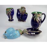 A collection of Beswick blue Palm ware item: including vases, wall pocket and jugs. (5)