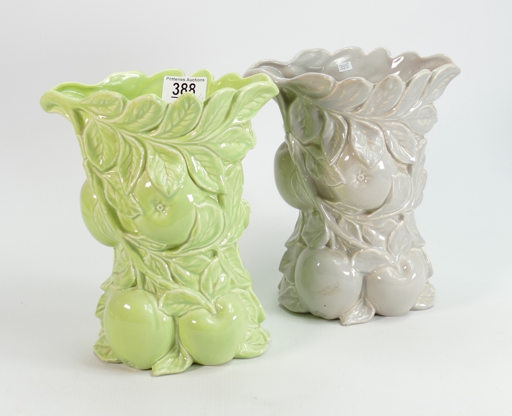 Beswick Ware embossed vases with fruit: one in grey and other in green colours. (2)