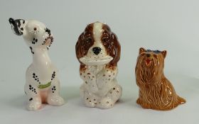 Beswick comical dogs: Yorkshire terrier 2102,Dog with food plate 1054 and Dalmatian. (3)