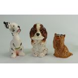 Beswick comical dogs: Yorkshire terrier 2102,Dog with food plate 1054 and Dalmatian. (3)