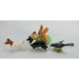 Beswick animal items: including rabbit cruet, small dogs and first version grey wagtail 1041. (4)