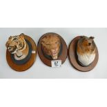 Beswick animal wall plaques: comprising Tiger, Lion and collie dog. (3)