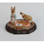 Beswick Beatrix potter tableau figure : Peter and Benjamin picking onions, on wood plinth.