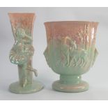 Beswick Ware vases: dancing girl and deer in landscape vases, tallest h28cm. (2)