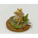 Beswick Beatrix Potter studio sculpture: Mr Jeremy Fisher, on wood plinth.