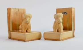 Beswick Ware Art Deco pair of Dog bookends: mottled orange colourway.