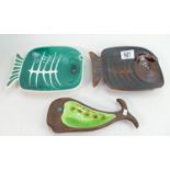 Beswick stylised fish dishes: 2167 in two different colourways and whale dish. (3)
