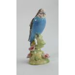 Beswick blue budgie on floral base 1217: (chip to petal edge)