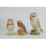 A collection of 3 Beswick Owls. Height of Tallest 12cm.